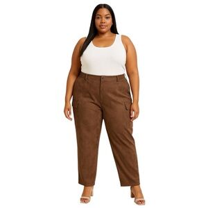 Banana Republic Faux Suede Vegan Casual Office Cargo Pants Brown Cocoa